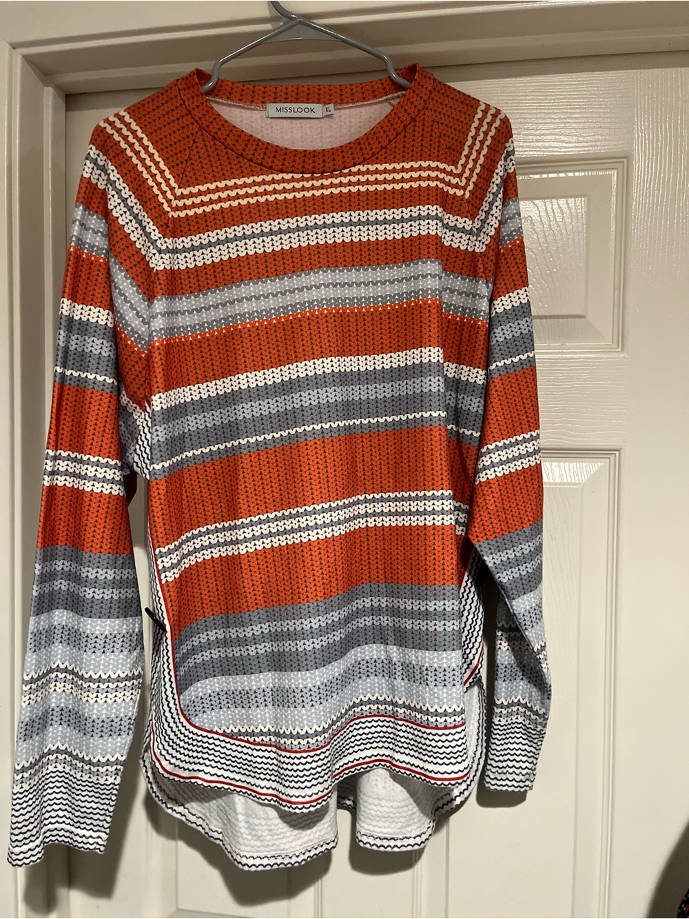 Misslook Orange & Gray Striped Knit Sweater